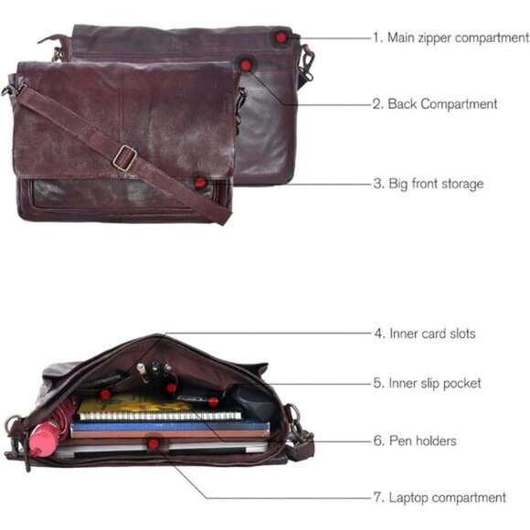 ⚡Men and Women Walnut Oak Leathers Laptop Briefcase Messenger Bag - Picture 2 of 7